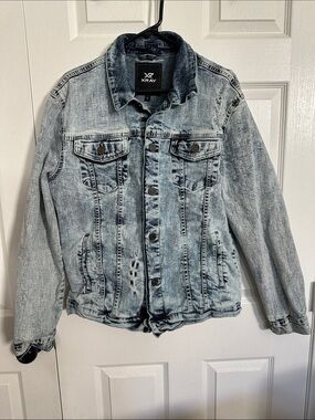 Men's Xray Jeans Light Blue Distressed Denim Jacket Size Large